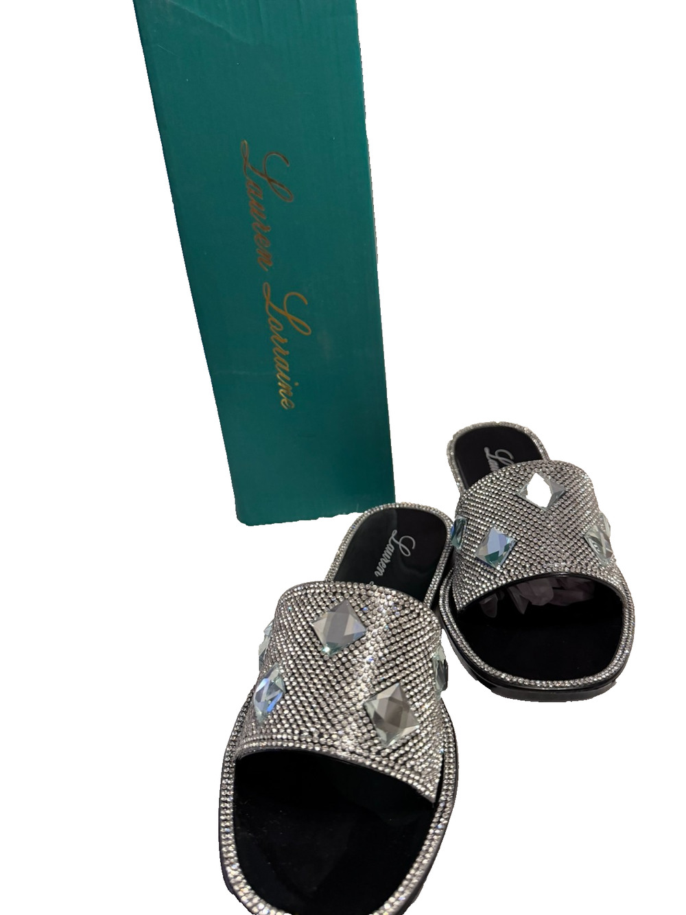 Lauren Lorraine Bianca Black Sandals with Rhinestones Size 6.5